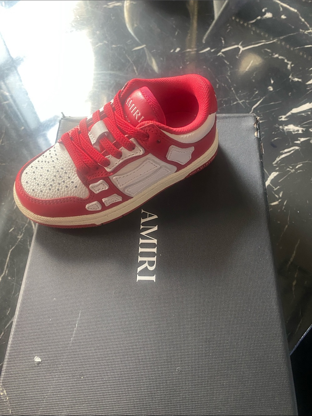 AMIRI Red and White Low-Top bone Leather Sneaker